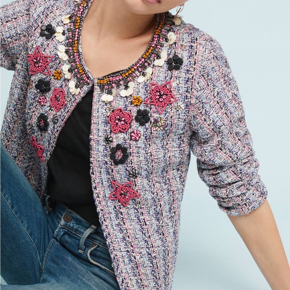 ♥️Anthropologie Embellished Tweed Jacket – Size S
